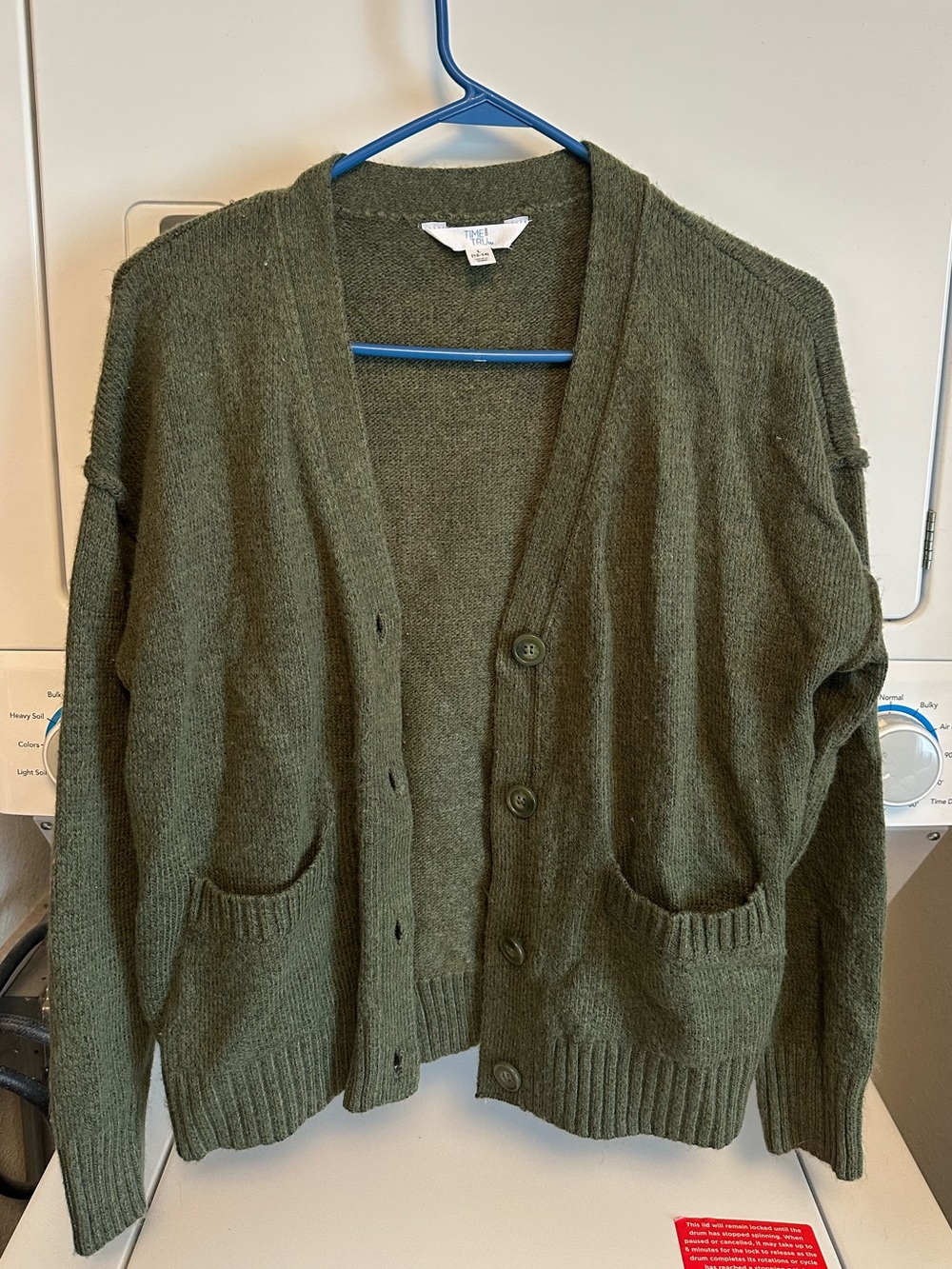 Time and Tru Olive Green Button Cardigan